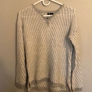 White and Grey sweater, cross cross front
